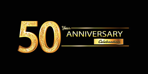 50 Year Anniversary celebration Vector Design. 50th Anniversary celebration. Gold Luxury Banner of 50th Anniversary celebration with glitter 3D. Vector anniversary