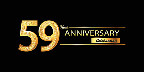 59 Year Anniversary celebration Vector Design. 59th Anniversary celebration. Gold Luxury Banner of 59th Anniversary celebration with glitter 3D. Vector anniversary