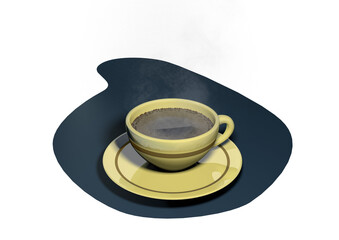 Suporte elegante azul para apresentação  de produtos do café. Fundo de cena de exposição de pódio. Showroom de plataforma de xícara com foco de luz de estúdio