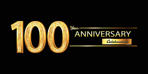 100 Year Anniversary celebration Vector Design. 100th Anniversary celebration. Gold Luxury Banner of 100th Anniversary celebration with glitter 3D. Vector anniversary