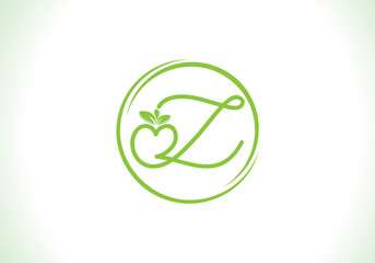 Love healthy and green nutrition leaf logo design with the letters. Green love leaf logo