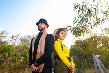 A young Indian couple shooting their pre wedding at a famous studio in Delhi India. Romantic couple having shoot Delhi. Best young couple India. Pre wedding Indian couple.