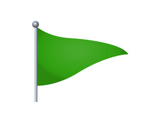 The isolated triangular gradient green flag icon with silver pole on transparent background - 541864736