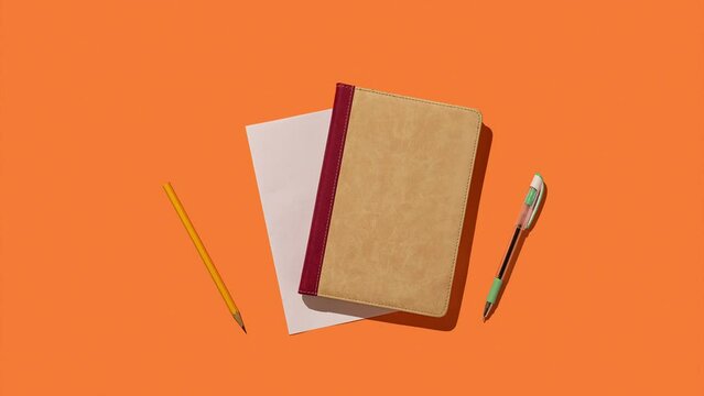 Desk with notebook paper and pen.
