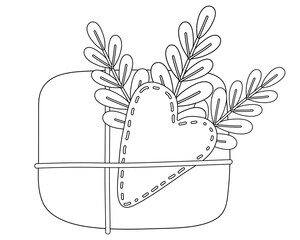 Coloring book, Box with a gift for christmas, new year, birthday. Black and white illustration for coloring. Development of children, education of preschoolers, schoolchildren. Task, game.