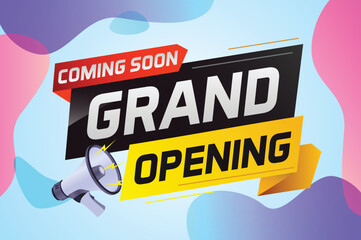 coming soon grand opening word concept vector illustration with megaphone and 3d, web, mobile app, poster, banner, flyer, background, gift card, coupon, label, wallpaper