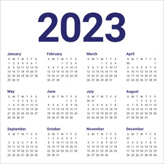 Year 2023 calendar vector design template, simple and clean design