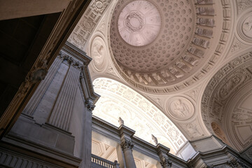 Breathtaking architecture details of panoramic dome columns scenic building interior view with...