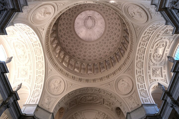 Breathtaking architecture details of panoramic dome columns scenic building interior view with...