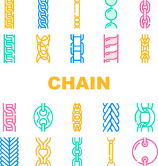 chain metal link icons set vector. link design, golden white, gold abstract, necklace steel, border jewelry chain metal link color line illustrations