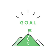 山の頂上にゴールの旗がはためく・目標設定のイメージイラスト素材