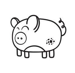 Pig doodle illustration vector. Hand drawn animal design.