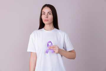 Woman holding a purple ribbon in her hands ADD,ADHD,Alzheimer Disease ,Arnold Chiari Malformation,Childhood Hemiplegia stroke, Epilepsy, Chronic Acute Pain,Crohns