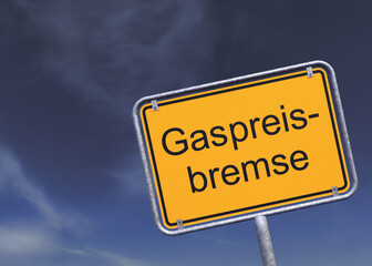 3d Illustation - Ortsschild - Ortstafel - Gaspreisbremse - Himmel - Wolken