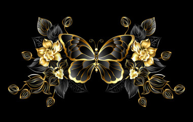 Jewelry butterfly with black orchids