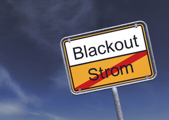 3d Illustation - Ortsschild - Ortstafel - Strom - Blackout - Himmel - Wolken - 541872734