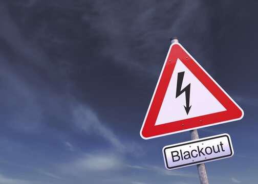 3d Illustation - Verkehrsschild - Achtung - Blackout - Himmel - Wolken