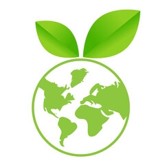Green world globe with green leaf