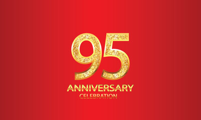 95 Year Anniversary celebration Vector Design with red background and glitter. 95th Anniversary celebration. Gold Luxury Banner of 95th Anniversary. vector illustration