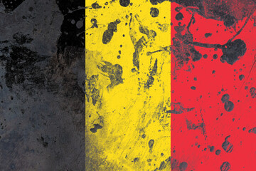 Belgium flag on scratched old grunge texture background