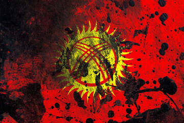 Kyrgyzstan flag on scratched old grunge texture background