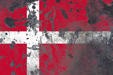 Denmark flag on scratched old grunge texture background