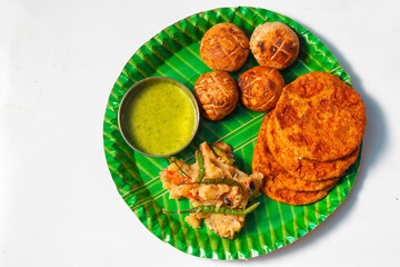 selective focus of Famous food from Bihar and Uttar Pradesh in North India 