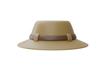 Hiking hat isolated on white background, Camping equipment, Summer camp concept, holiday vacation. 3d rendering. - obrazy, fototapety, plakaty