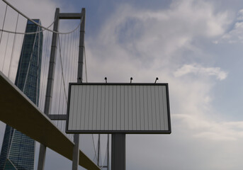 3D mockup blank flip billboard in downtown rendering
