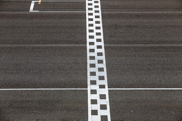 Aerial view grid start, Start and finish line of race track, Racing asphalt road circuit.