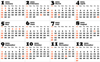 ２０２３カレンダー（１２ヶ月）