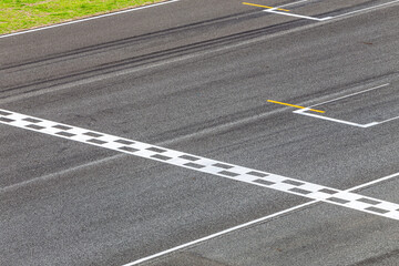 Aerial view grid start, Start and finish line of race track, Racing asphalt road circuit.