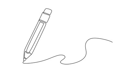Pencil vector illustration with continuous one single line drawing isolated on white background.