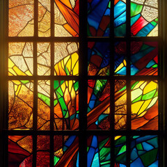 Multi colored stained glass window, made by AI