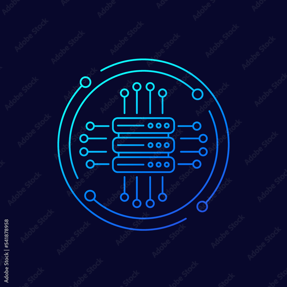 Poster mainframe, server or hosting service icon, linear design