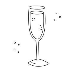 Alcoholic cocktail, long drink beverage for holiday celebrating. Use for decorating design festive menu. Hand-drawn doodle style. Editable stroke. Isolated. Vector illustration