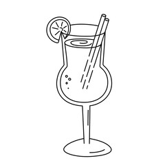 Alcoholic cocktail, long drink beverage for holiday celebrating. Use for decorating design festive menu. Hand-drawn doodle style. Editable stroke. Isolated. Vector illustration