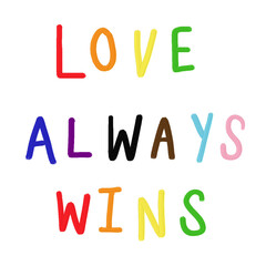Love always wins text with pride color in oilpaint style transparency background