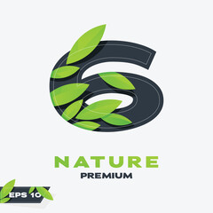 Numeric 6 Nature Leaves Logo
