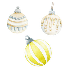 Watercolor Christmas set with Christmas balls. Great for print, websites, textile designs, merchandise and more.