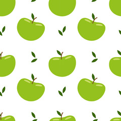 Vector seamless pattern with green apples in flat style