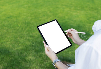 Business woman Using tablet with digital  pencil .