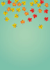 Colorful Leaves Background Green Vector. Floral Realistic Design. Golden Canadian Leaf. October Foliage Texture.