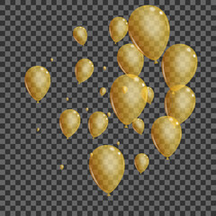 Yellow Balloon Background Transparent Vector. Baloon Fly Banner. Gold Entertainment Balloon. Toy Fest Card.