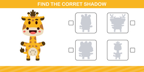 finding the correct shadow of cute animal education page game for kindergarten and preschool