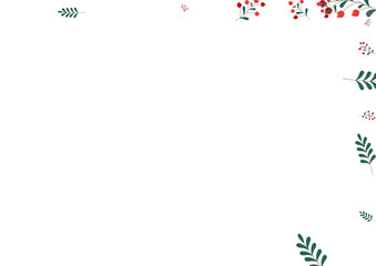 Pink Foliage Background White Vector. Rowan Image Illustration. Red Berries Cartoon. Decoration Design. Leaf Border.