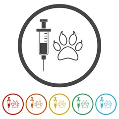 Syringe animal icon. Set icons in color circle buttons