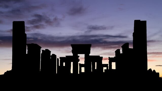 Ruins of the Tachara, Persepolis, Time Lapse at Twilight with Colourful Sky, Iran