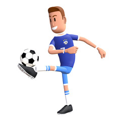 Fototapeta na wymiar Soccer player 3D character. Football player kick the ball 