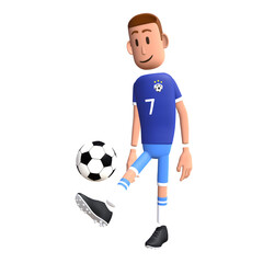 Soccer player 3D character. Football player kick the ball 